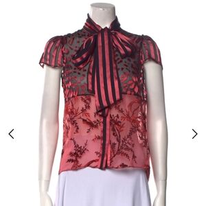 Alice + Olivia Floral Print Mock Neck Button-Up Top